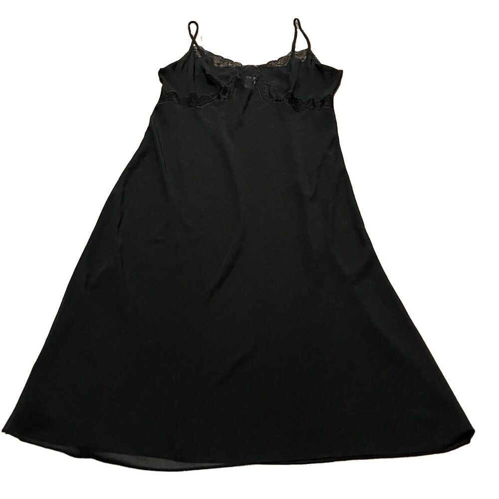 Vintage Vanity Fair Lingerie Full Slip Size 38 Black Lace Whimsy Goth Grunge